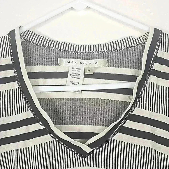 Max Studio Striped Long Sleeve V Neck Shirt - Picture 2 of 7